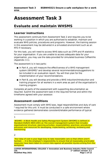 Bsbwhs Assessment Task V Area Assessment Task