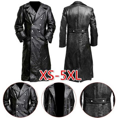 Black Leather Trench Coat Mens Full Lengthleather Duster Coat Long Warm Winter Overcoat For Men