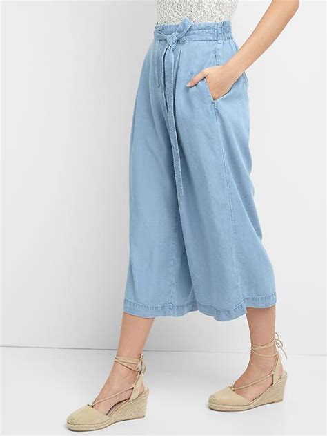 Tencel™ Pleated Wide Leg Crop Trousers Gap