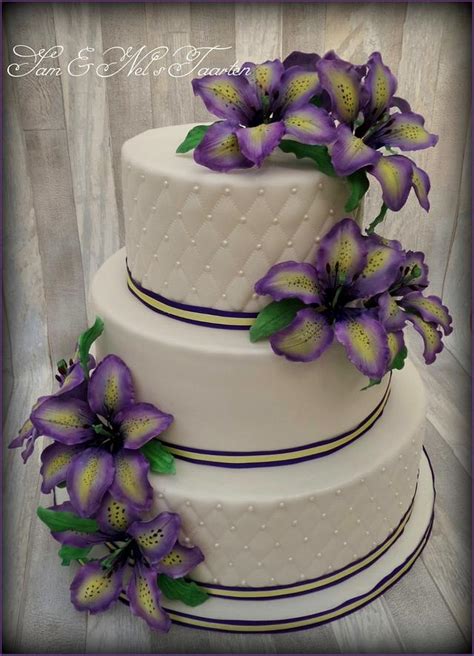 Purple Yellow Lilly Weddingcake Decorated Cake By Sam And Cakesdecor