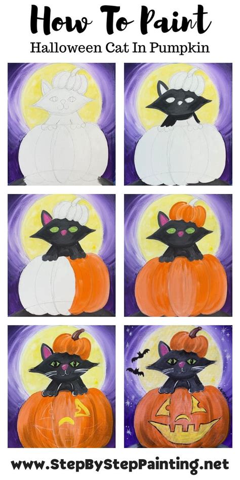 Halloween Cat Acrylic Painting Online Tutorial Painting Crafts Mini Canvas Art Painting