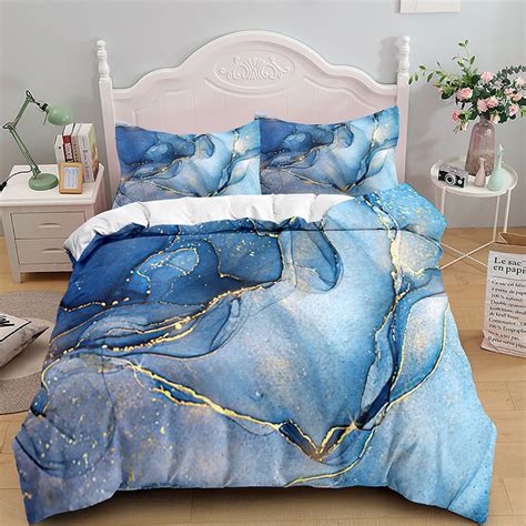 Aqua Blue Marble Bedding Set Queen Size Comforter Cover Sets For Girls Teens Women Pastel