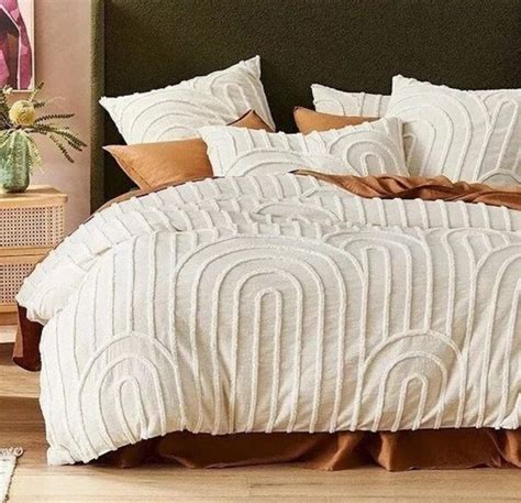 3 Piece White Tufted Cotton Duvet Cover Set Luxury Boho Bedding Down Comforter Cover