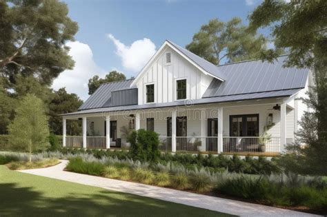 Modern Farmhouse With Wrap Around Porch And Front Verandah Surrounded