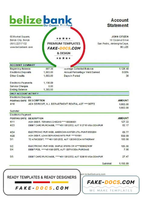 Belize Belizebank Bank Statement Easy To Fill Template In Xls And Pdf