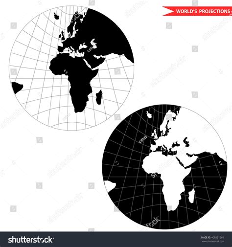 gnomonic world map projection. Black and white - Royalty Free Stock ...