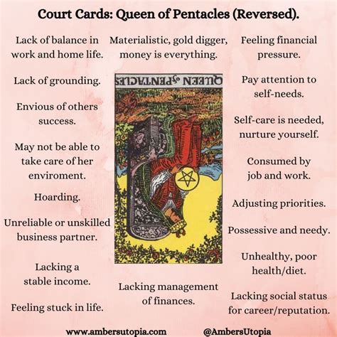 Queen Of Pentacles Reversed Court Cards Tarot Card Meanings In