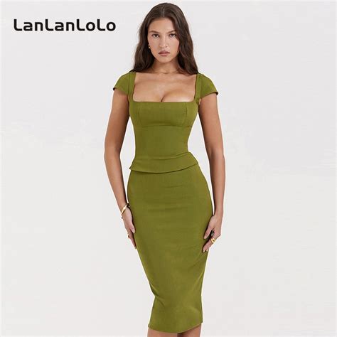 LanLanLoLo Women 2023 Solid Color Fashion Simple Sweet Square Neck