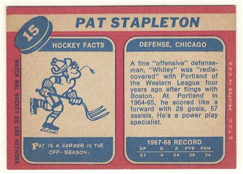 Topps Pat Stapleton Blackhawks Card Nice And No Creases