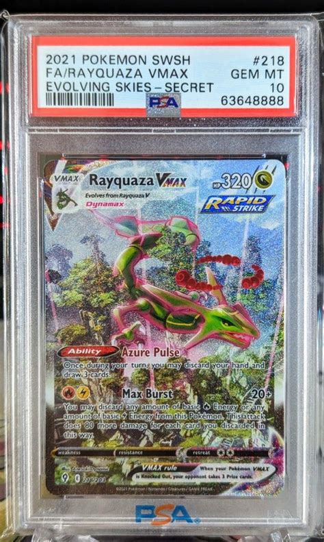 PSA 10 Rayquaza VMAX 218 Pokemon Swsh Evolving Skies Secret Rare