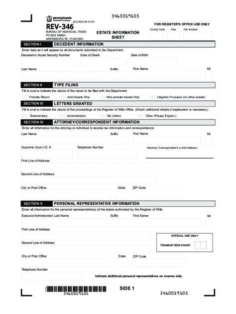 Fillable Online Estate Information Sheet REV 346 Fax Email Print