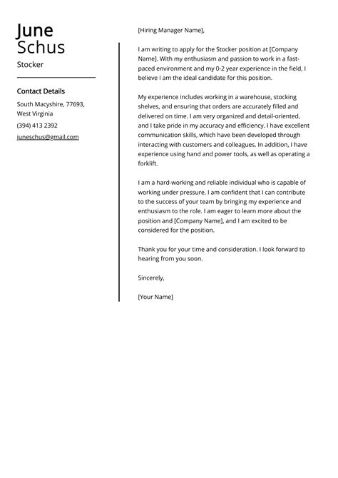 Stocker Cover Letter Examples Template Tips