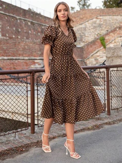 Shein Clasi Polka Dot Print Puff Sleeve Ruffle Hem Dress Shein Usa