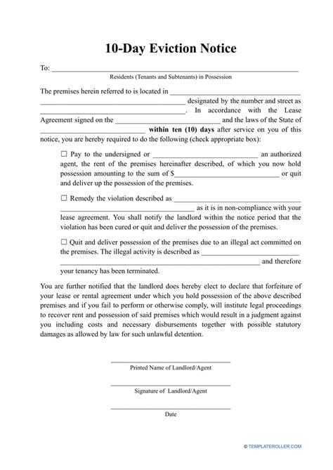 10 Day Eviction Notice Template Fill Out Sign Online And Download Pdf Templateroller