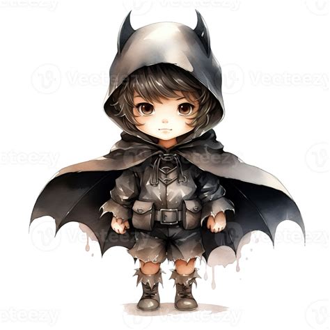 Boy Wearing Bat Costume For Halloween Event. Watercolor Style. AI ...