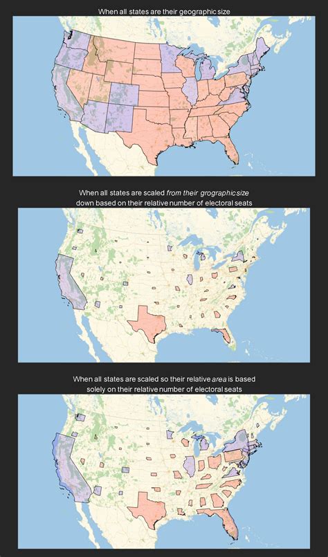 [oc] Three Maps Showing The Relative Voting Power Of Each State Demonstrating How Misleading