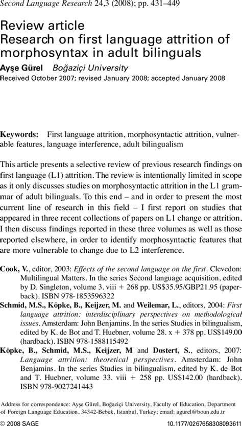 Review Article Research On First Language Attrition Of Morphosyntax In Adult Bilinguals Ayşe