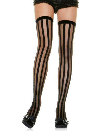 Vertical Striped Thigh Highs Stockings Pinstripe Sexy Circus Office