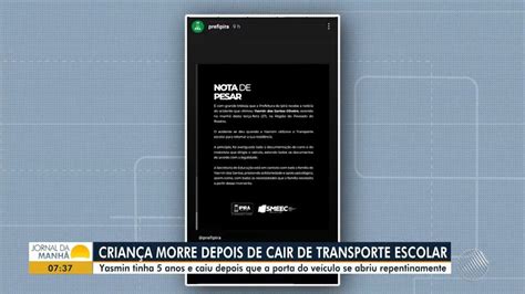 Estudante de 5 anos morre após cair de van escolar em movimento no