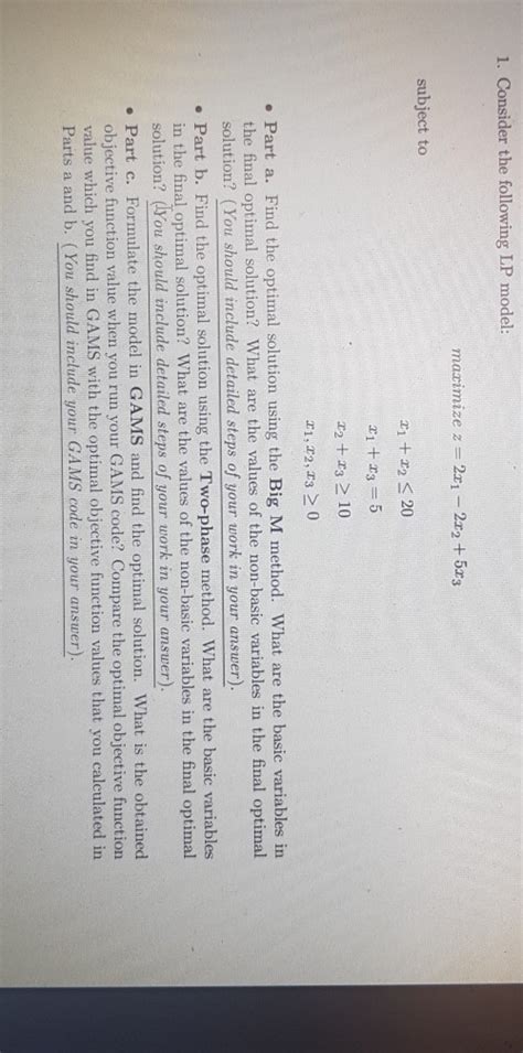 Solved 1 Consider The Following Lp Model Maximize Z 2x1