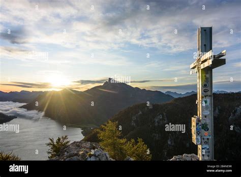 Mondsee Lake Mondsee Summit Cross At Drachenwand View To Summit