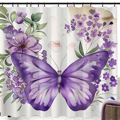 Exquisite Watercolor Butterfly And Floral Shower Curtain Set Vibrant