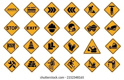 Set Construction Signs Warnings Safety Procedures Stock Vector Royalty