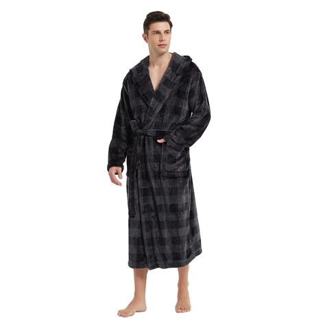 U2skiin Mens Fleece Robe With Hood Soft Bathrobe Plush Robes For Men（buffalo Plaid Grey，xx 3x