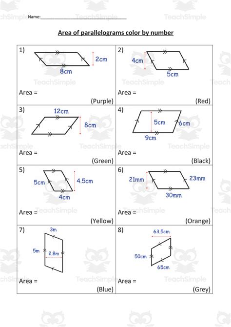 Area Of Parallelograms Color By Number Activity Us By Teach Simple