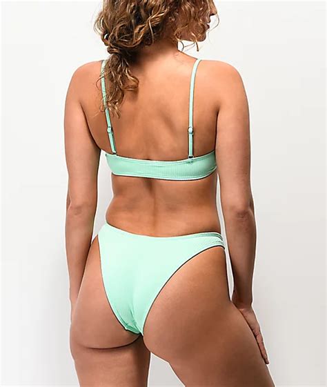 Damsel Light File Rib Mint High Leg Bikini Bottom Zumiez