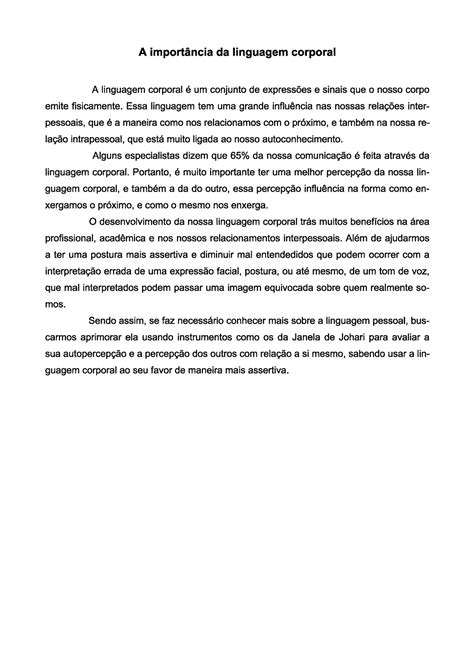 A importância da linguagem corporal texto dissertativo Intervenção