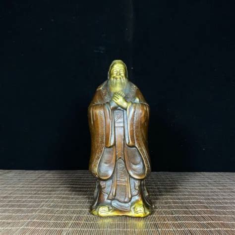 Rare Chinese Antique Brass And Gilt Confucius Statue Collectible Decor J1006 Ebay