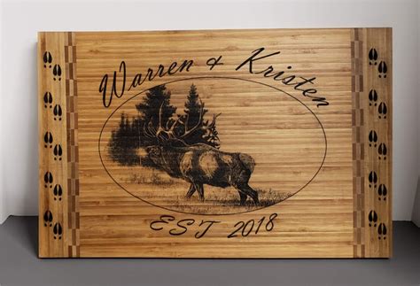 Custom Name Est Sign With Laser Engraved Elk Personalized Wooden Wall