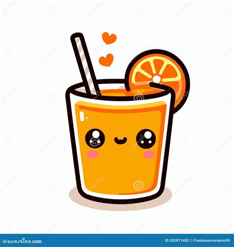 Cute Kawaii Orange Juice Character Healthy Juice Vector Flat Cartoon