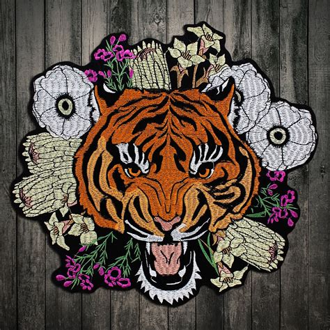 Pieza De Bordado De Moda Parche Grande Y Grande De Flores De Tigre