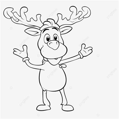 Outlined Funny Christmas Reindeer Cartoon Character Pointing To Blank