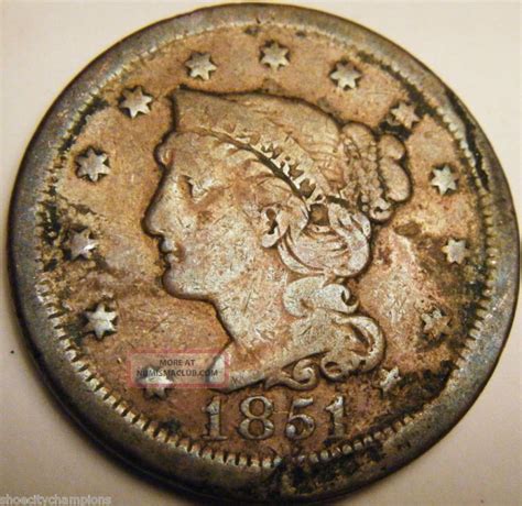 1851 Braided Hair Large Cent Copper Cent Km 67 Fine Usa Ship F