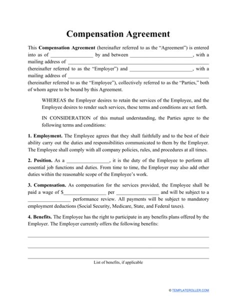 Compensation Agreement Template - Fill Out, Sign Online and Download ...