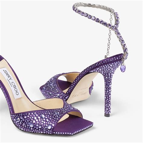 Saeda Sandal 100 Cassis Satin Sandals With Crystal Embellishment