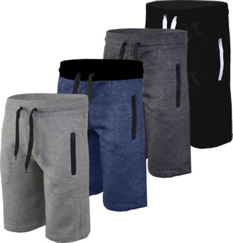 Mens Plain Gym Fleece Jogger Shorts 3 4 Elasticated Waist Running Zip Pockets Ebay