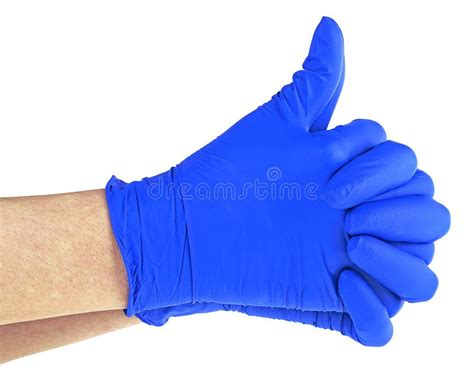 Medical Or Cleaning Concept Human Hands In Blue Rubber Gloves