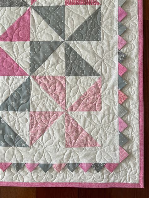 Baby Girl Pinwheel Quilt With Prairie Points And Unicorns Handmade