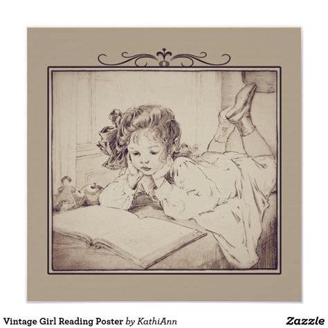 Vintage Girl Reading Poster | Zazzle | Girl reading, Picture books illustration, Little girl drawing