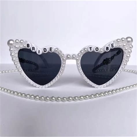 White “bride To Be” Heart Shaped Pearl Embellished Sunglasses Os New In 2024 Wedding