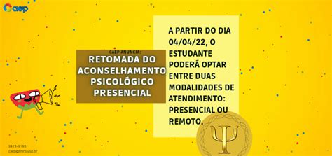 Retomada do Aconselhamento Psicológico na modalidade PRESENCIAL