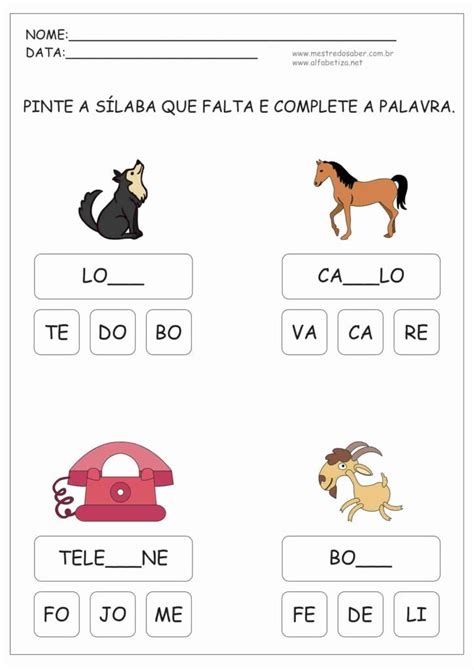 Atividades de Alfabetização Sílabas Mestre do Saber Atividades de