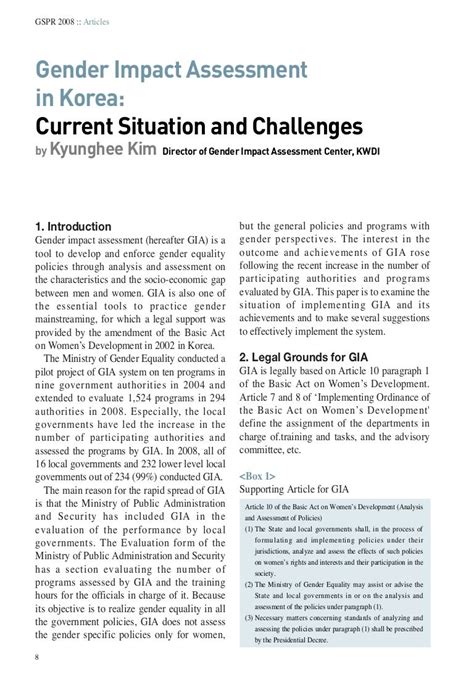 Gender Impact Assessment In Korea Current Situation And Challenges