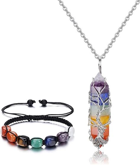 JSDDE Chakra Anhänger Halskette mit Chakra Armband Schmuckset