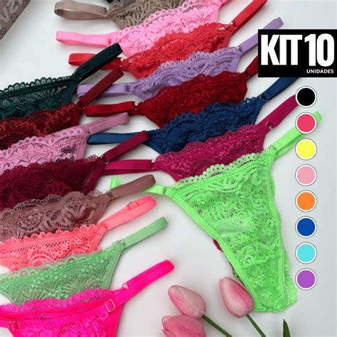 Kit Calcinhas Renda Lingerie Regulagem Luxo Fio Dental Sexy