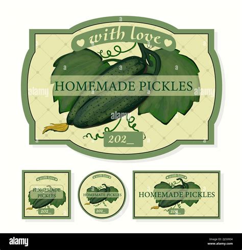 HOME-MADE CUCUMBER LABELS. Sticker for homemade pickled cucumbers in a jar. Template for a craft ...